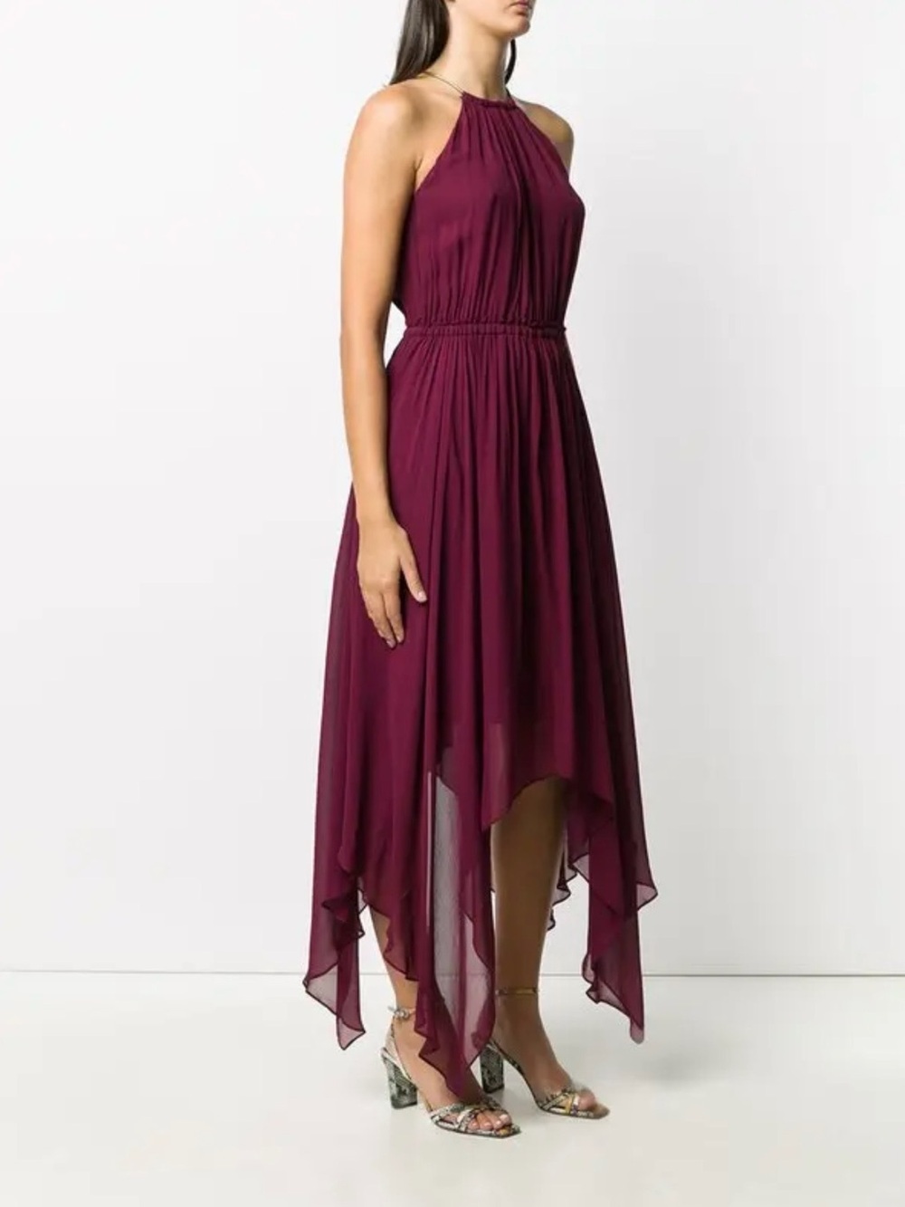 Michael Kors georgette Halter High-Low Chiffon Dress in Burgundy S
